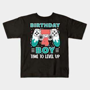 4th Birthday Boy Gamer Funny B-day Gift For Boys kids toddlers Kids T-Shirt